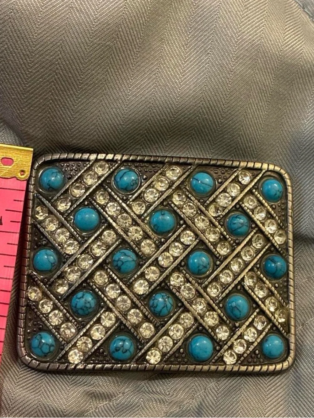 Belt Buckle Imitation Turquoise & Crystal Decorative Belt Buckle -